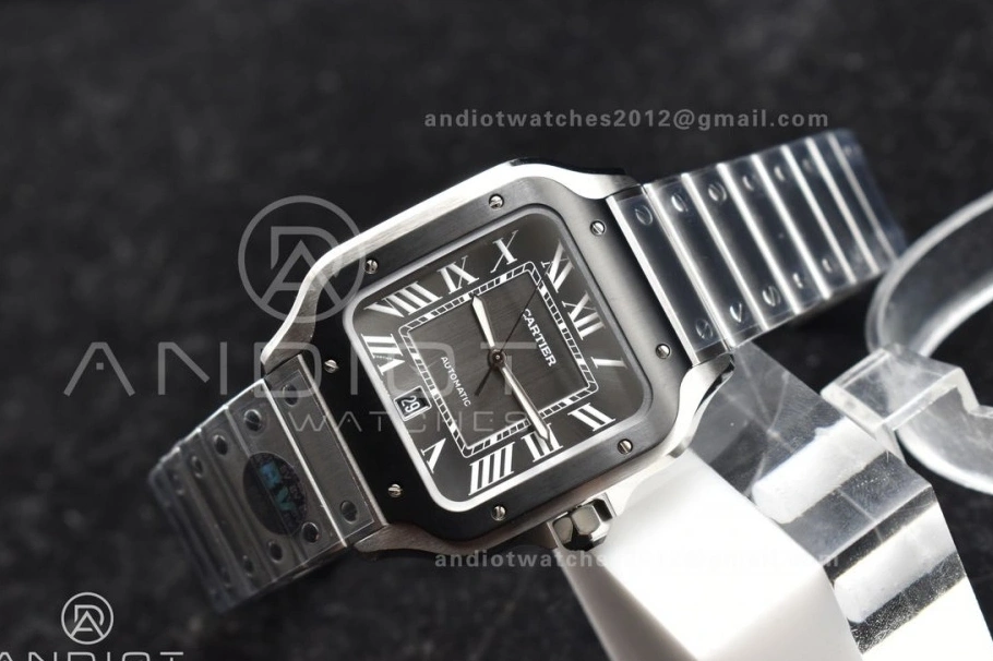 Bezel 9015 BVF Santos de SS 1:1 SS Gray Best Dial Edition Bracelet 40mm Black MIYOTA Cartier on 0303
